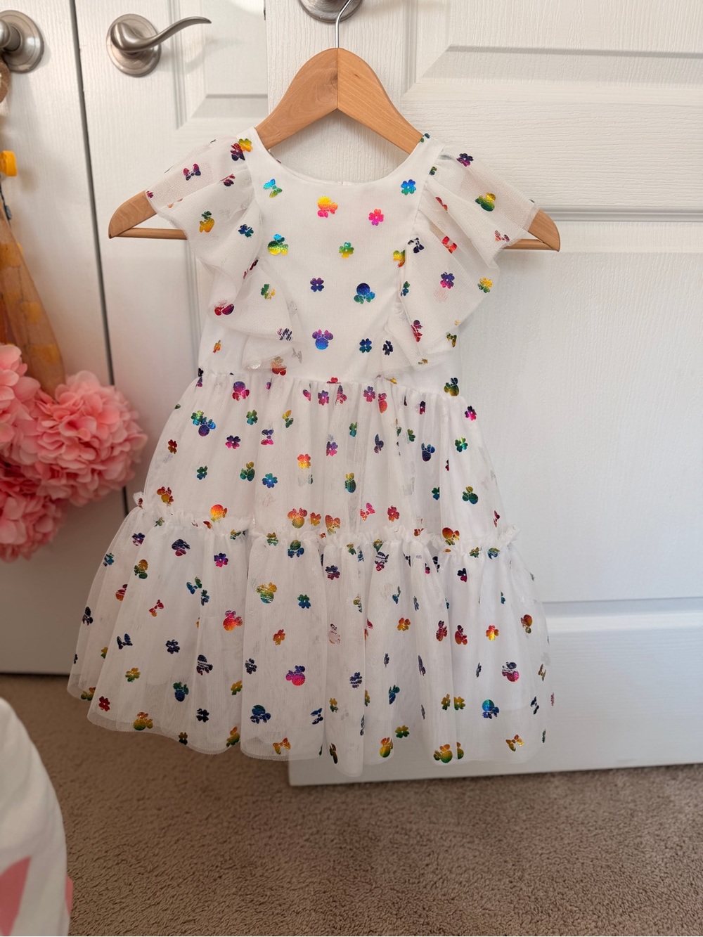 Disney Iridescent Ruffle White Multicolor Minnie Tulle Girls' Dress
